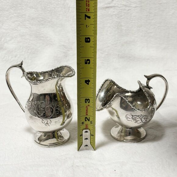 Vintage SHEFFIELD Silver Plate Sugar Scuttle Creamer Set Ornate Engraved England - Picture 13 of 15